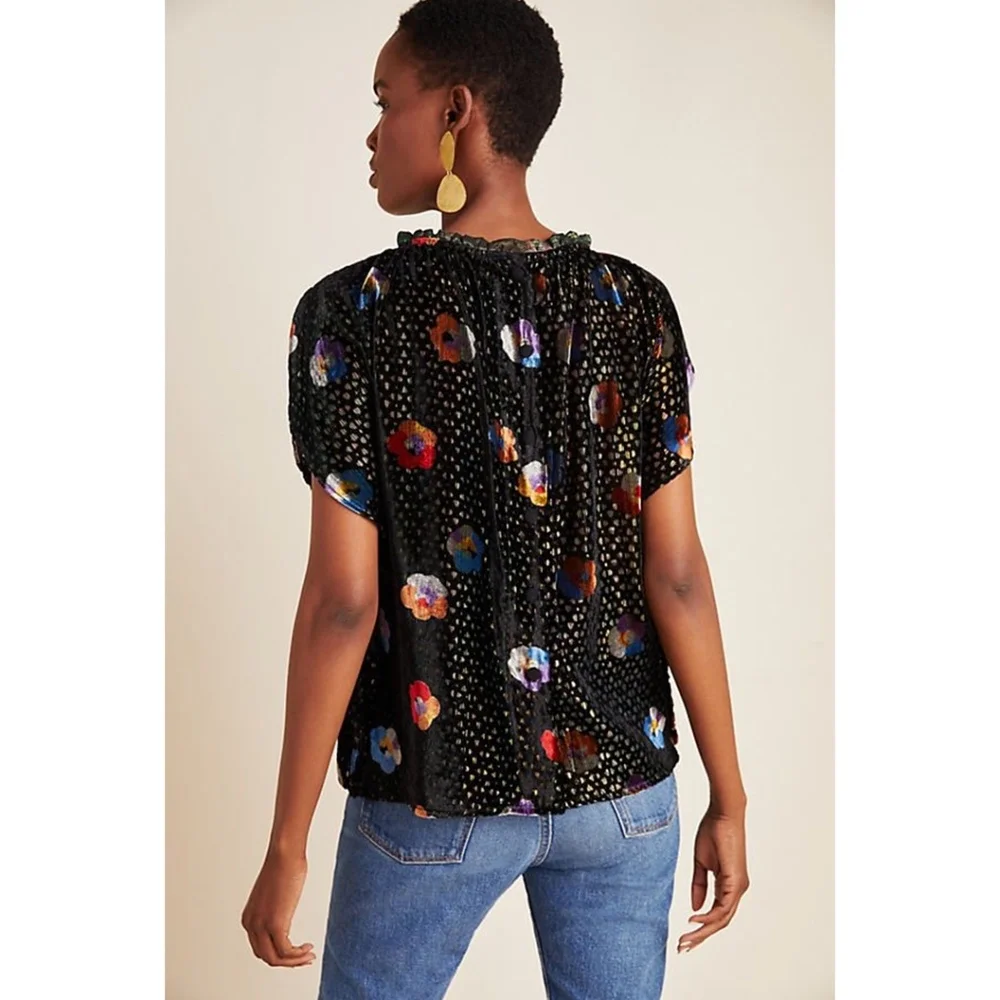 Eva Franco Anthropologie Floral Velvet Blouse - Picture 2 of 2